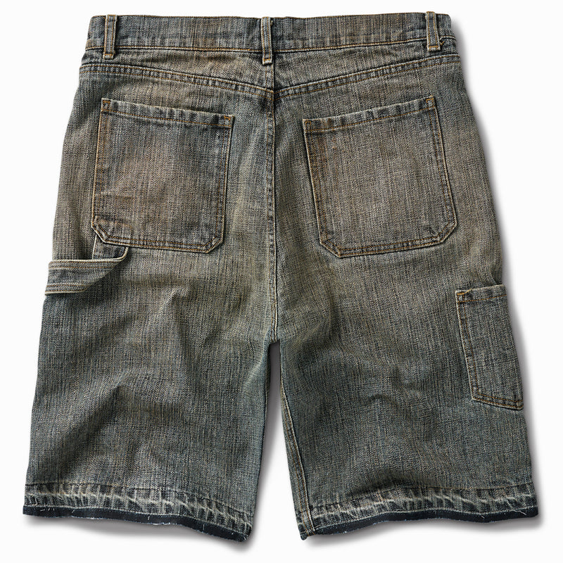 Dirty Destroyed Indigo Double Front Shorts