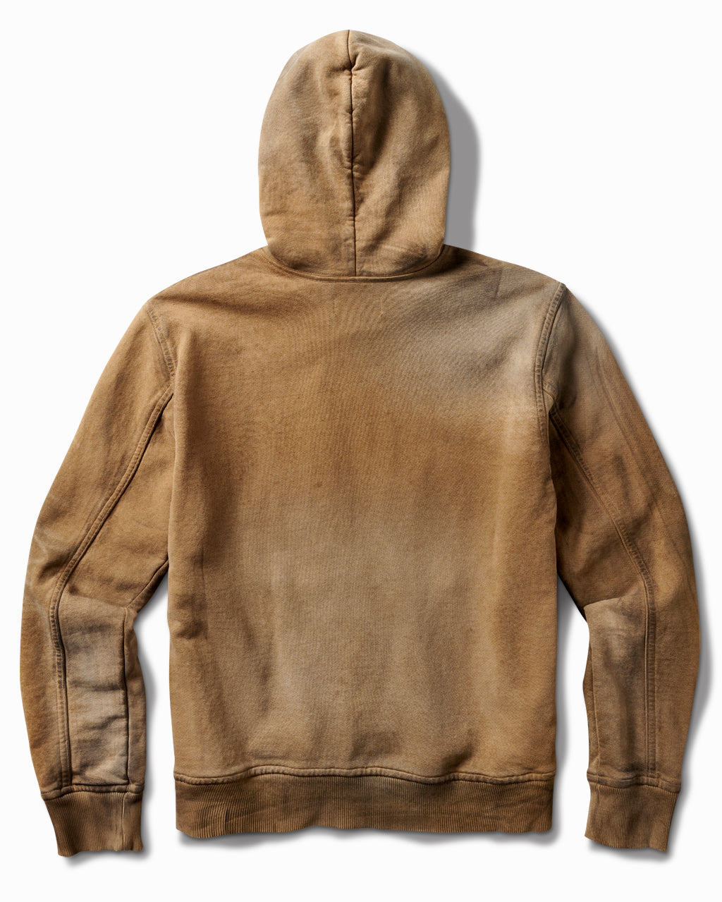 Sahara tan hoodie, back view, faded across the shoulders