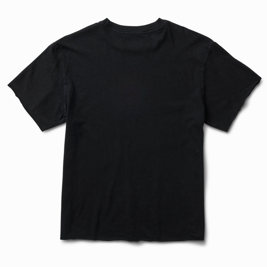 Black raw cut tee, back view