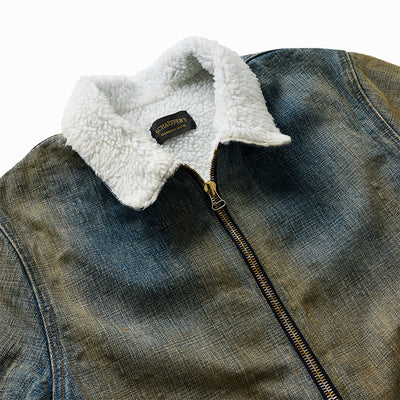 THE DESTROYED SHEARLING CENTER ZIP DENIM JACKET