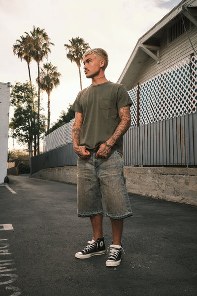 Dirty Destroyed Indigo Double Front Shorts