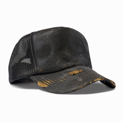 Artist Distressed Black oil aged trucker Hat