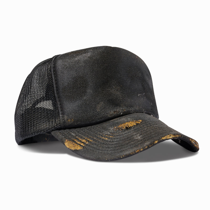 Artist Distressed Black oil aged trucker Hat