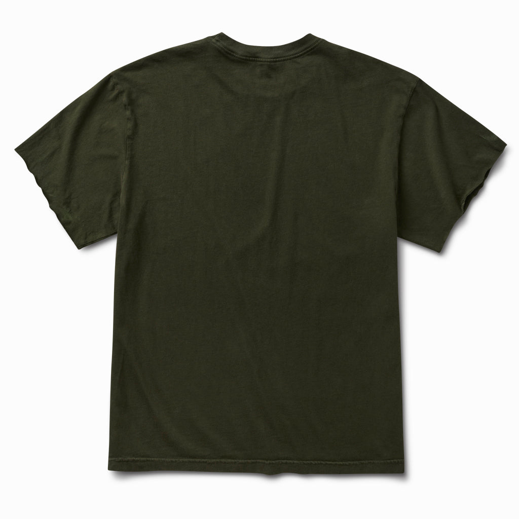 Arthurian green raw edge tee, back view