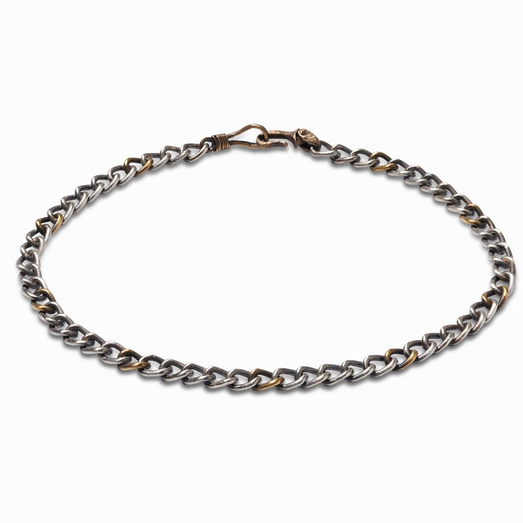 Japanese sterling silver chunky curb chain necklace with brass-toned links and hook clasp