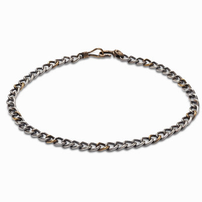 Japanese sterling silver chunky curb chain necklace with brass-toned links and hook clasp
