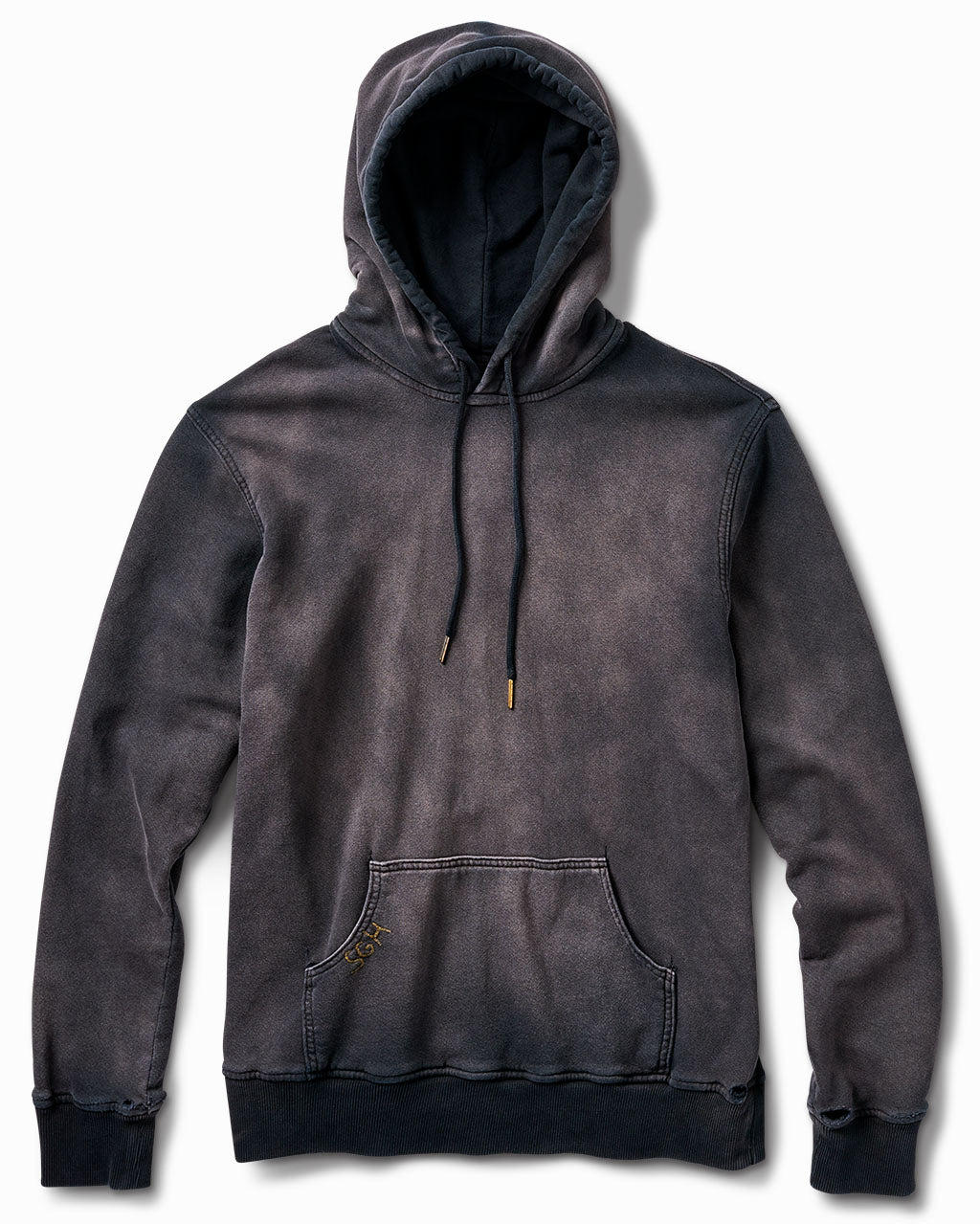 Faded black sun 17oz French terry hoodie with kangaroo pocket, front view