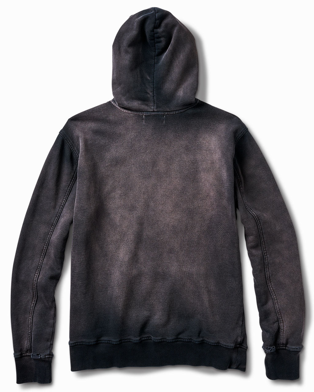 Faded black sun hoodie, back view