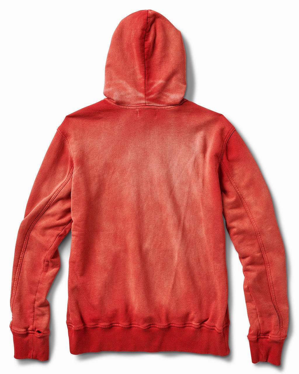 Faded red hoodie, back view