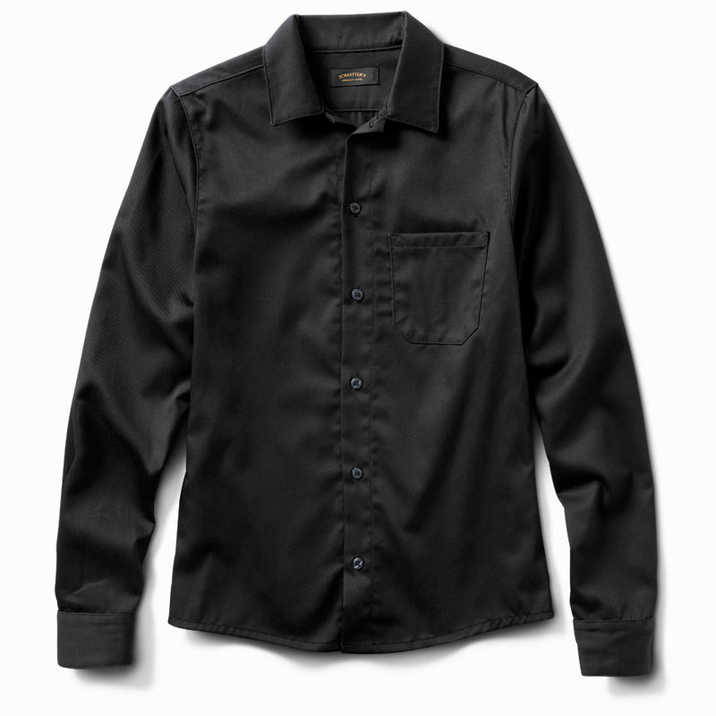 Brushed Satin Twill Black Button Down Shirt