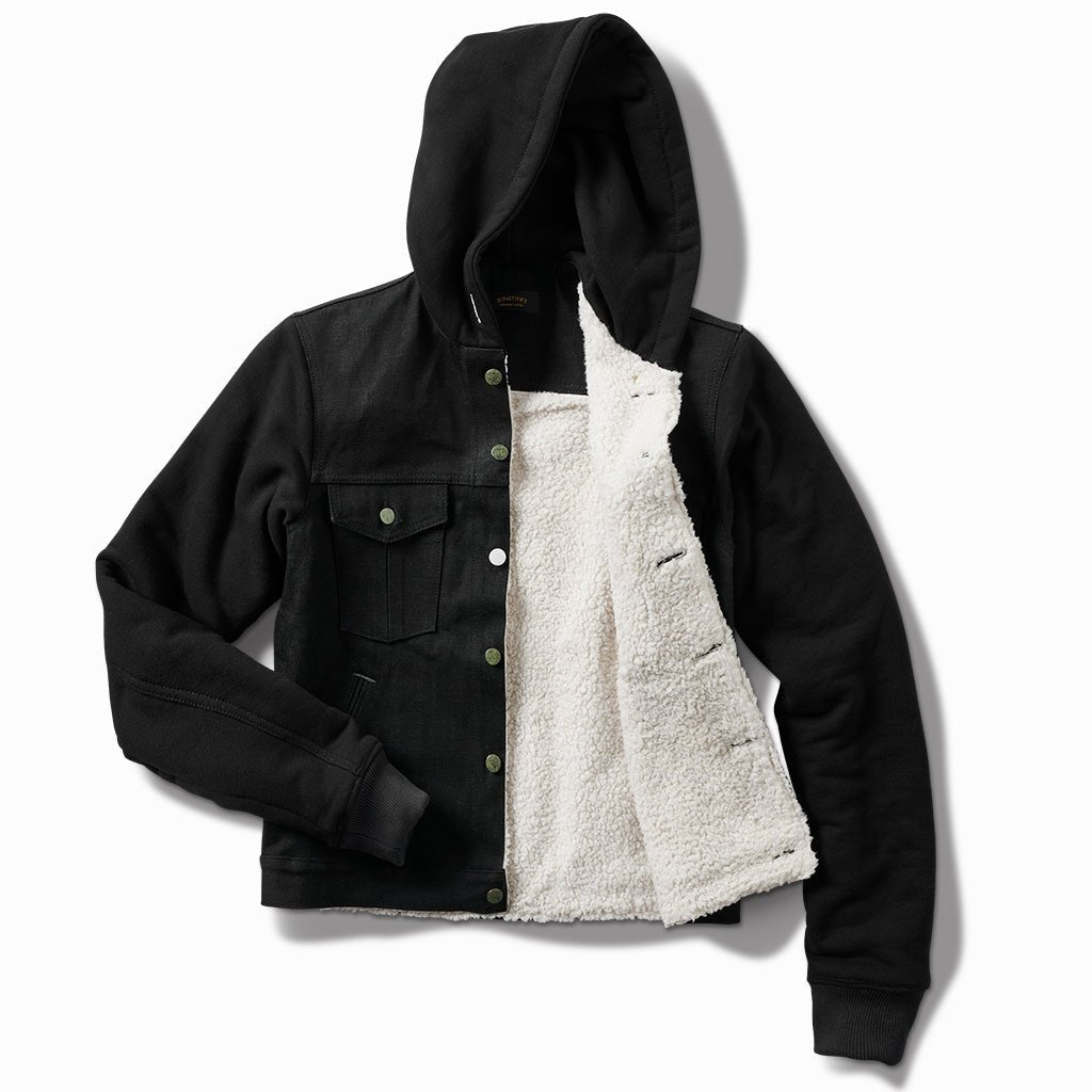 New Dyna jacket shown open to reveal the white shearling lining