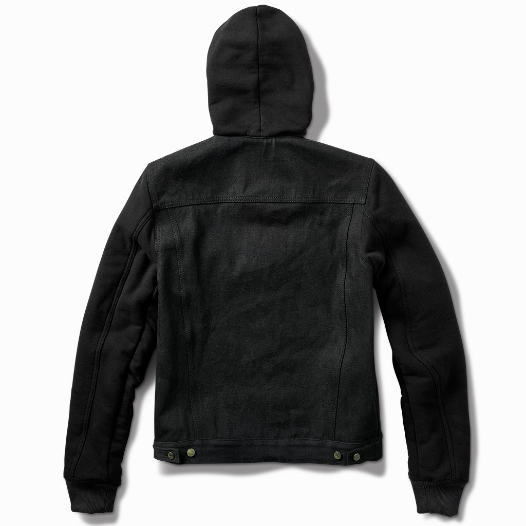 New Dyna hooded denim jacket, back view