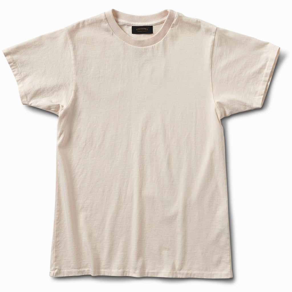 Pink champagne ringspun 40s tee, front view