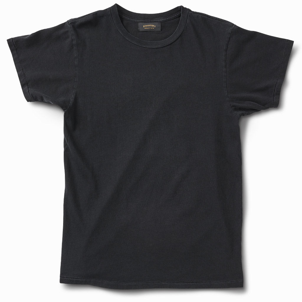 Worn black ringspun 40s tee, front view
