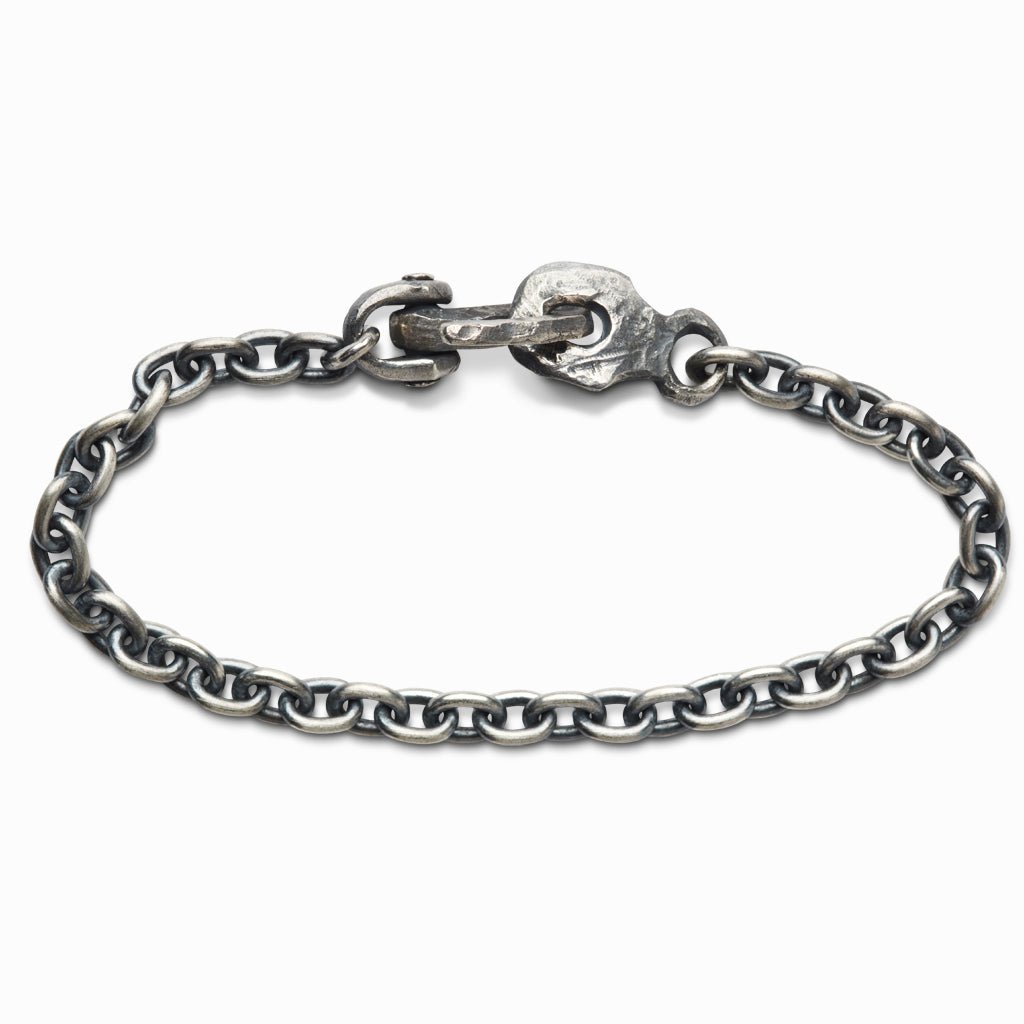 Oxidized sterling silver link chain bracelet with a hook clasp