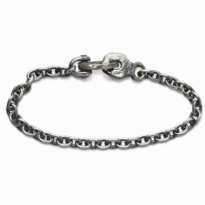 Oxidized sterling silver link chain bracelet with a hook clasp