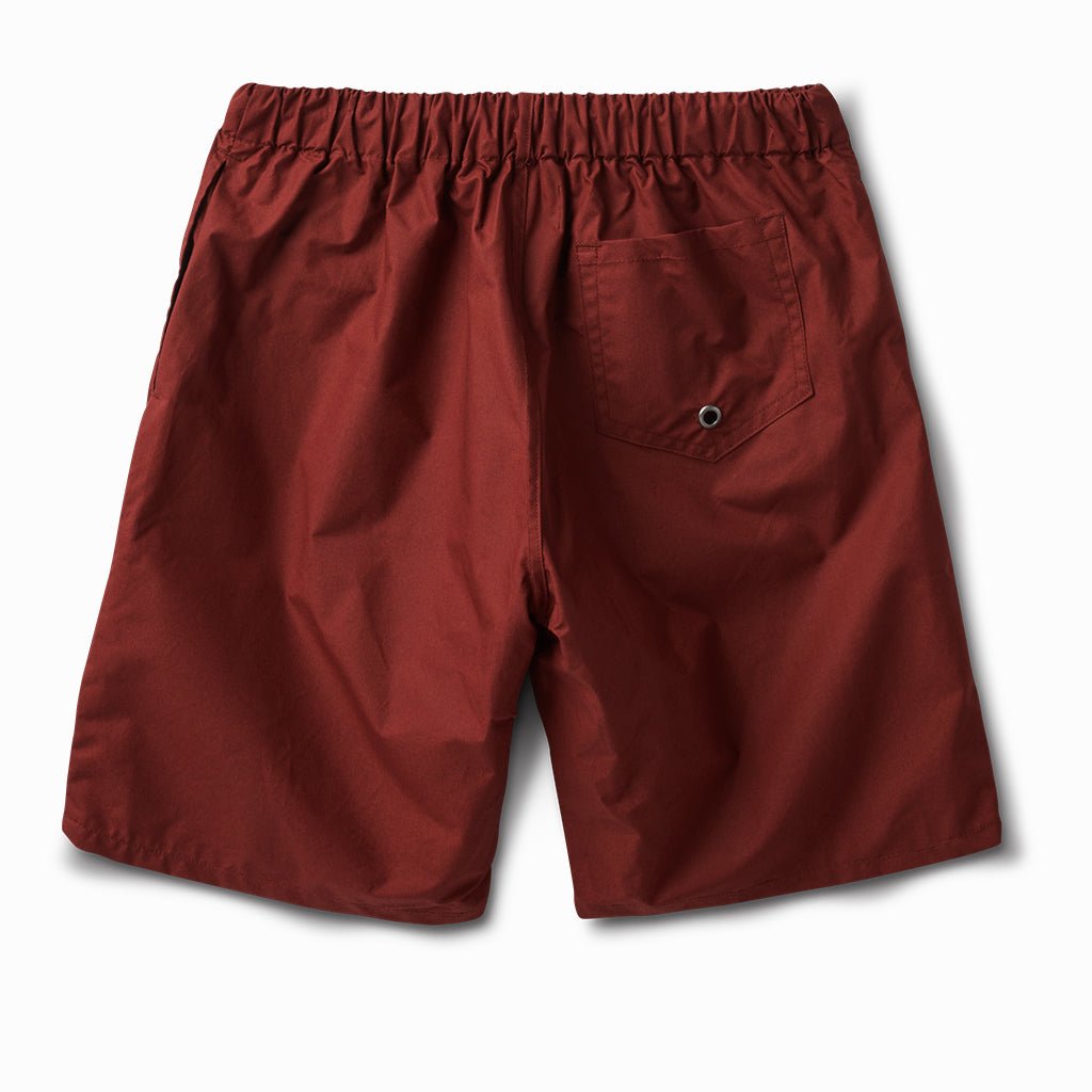 Ox blood swim trunks, back view, with a back pocket
