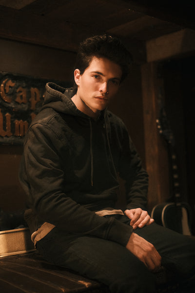 20 OZ French Terry Worn & Bleached Black Hoodie