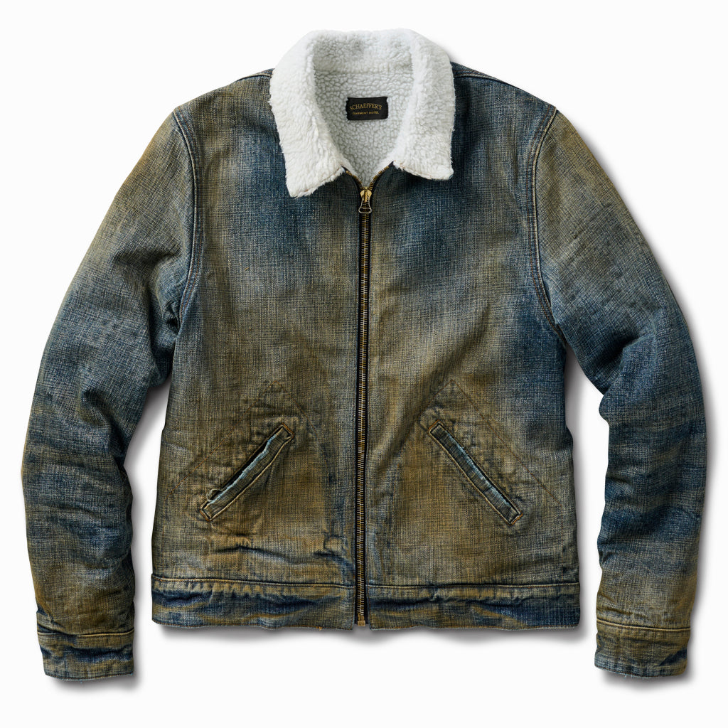 THE DESTROYED SHEARLING CENTER ZIP DENIM JACKET