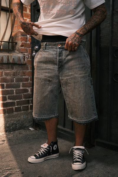 Dirty Destroyed Indigo Double Front Shorts