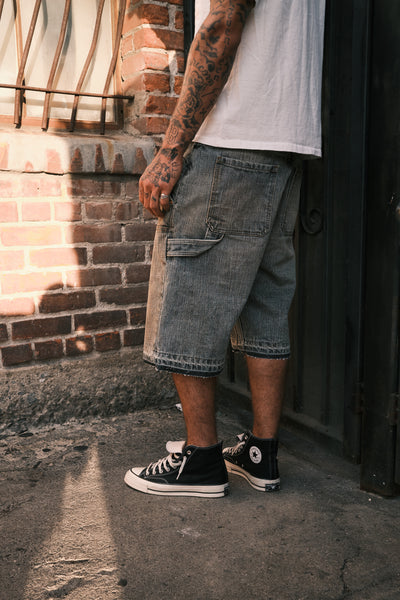 Dirty Destroyed Indigo Double Front Shorts