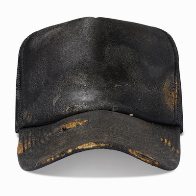 Artist Distressed Black oil aged trucker Hat