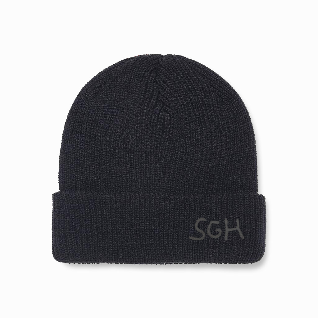 Black cord beanie 01 with charcoal