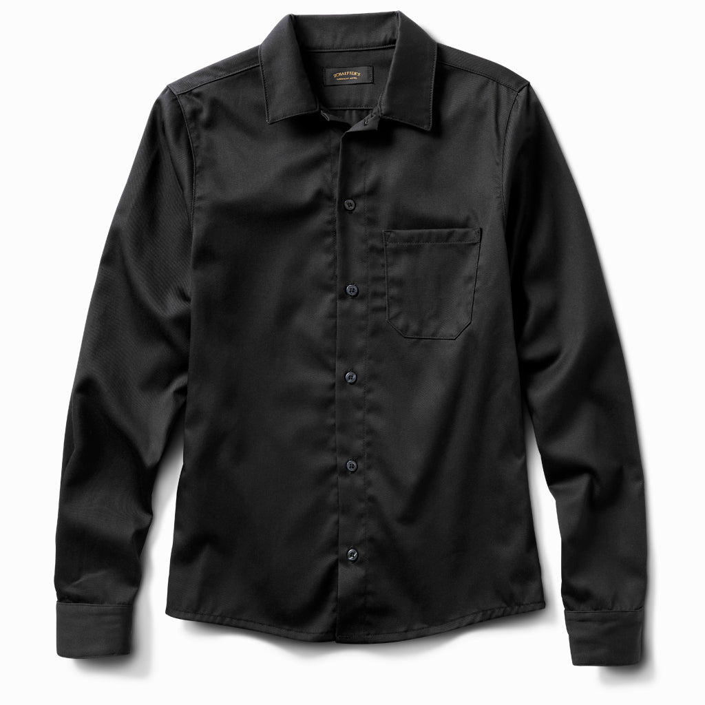 Brushed Satin Twill Black Button Down Shirt - Schaeffer's Garment Hotel