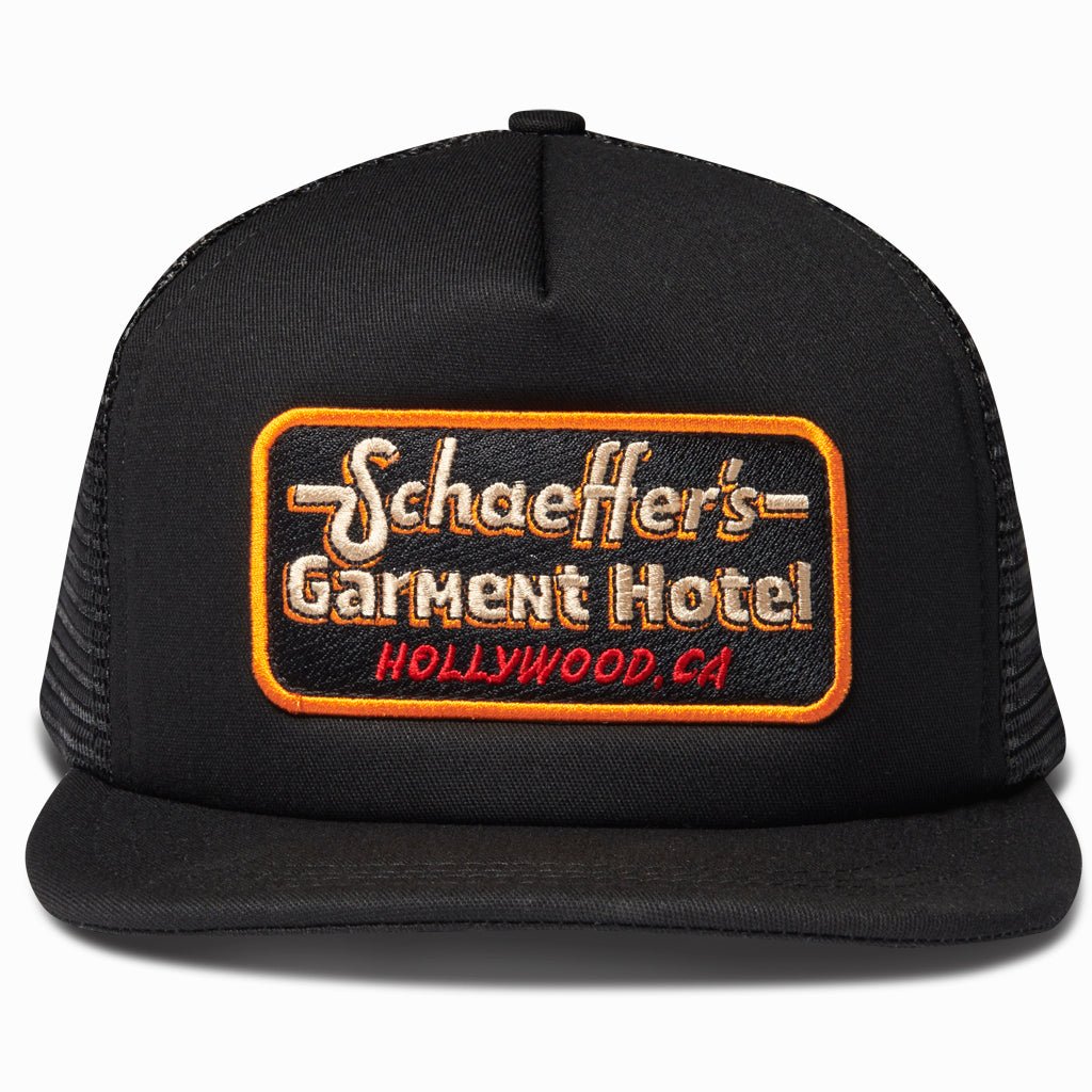 Custom trucker hat - black & gold - Schaeffer's Garment Hotel