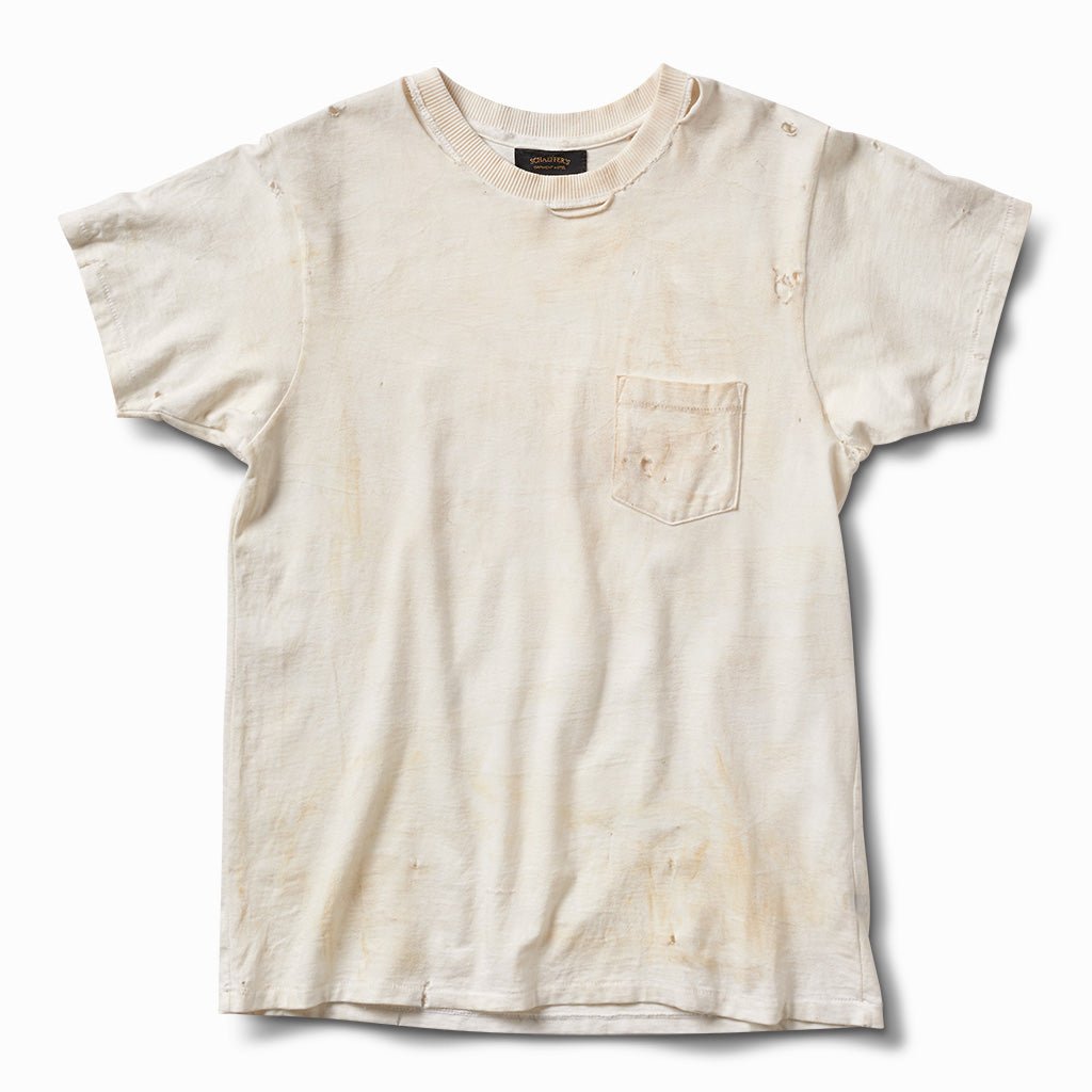 Hand Aged & Distressed Pocket Tee - Off White